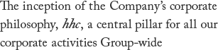 The inception of the Company's corporate philosophy, hhc,a central pillar for all our corporate activities Group-wide